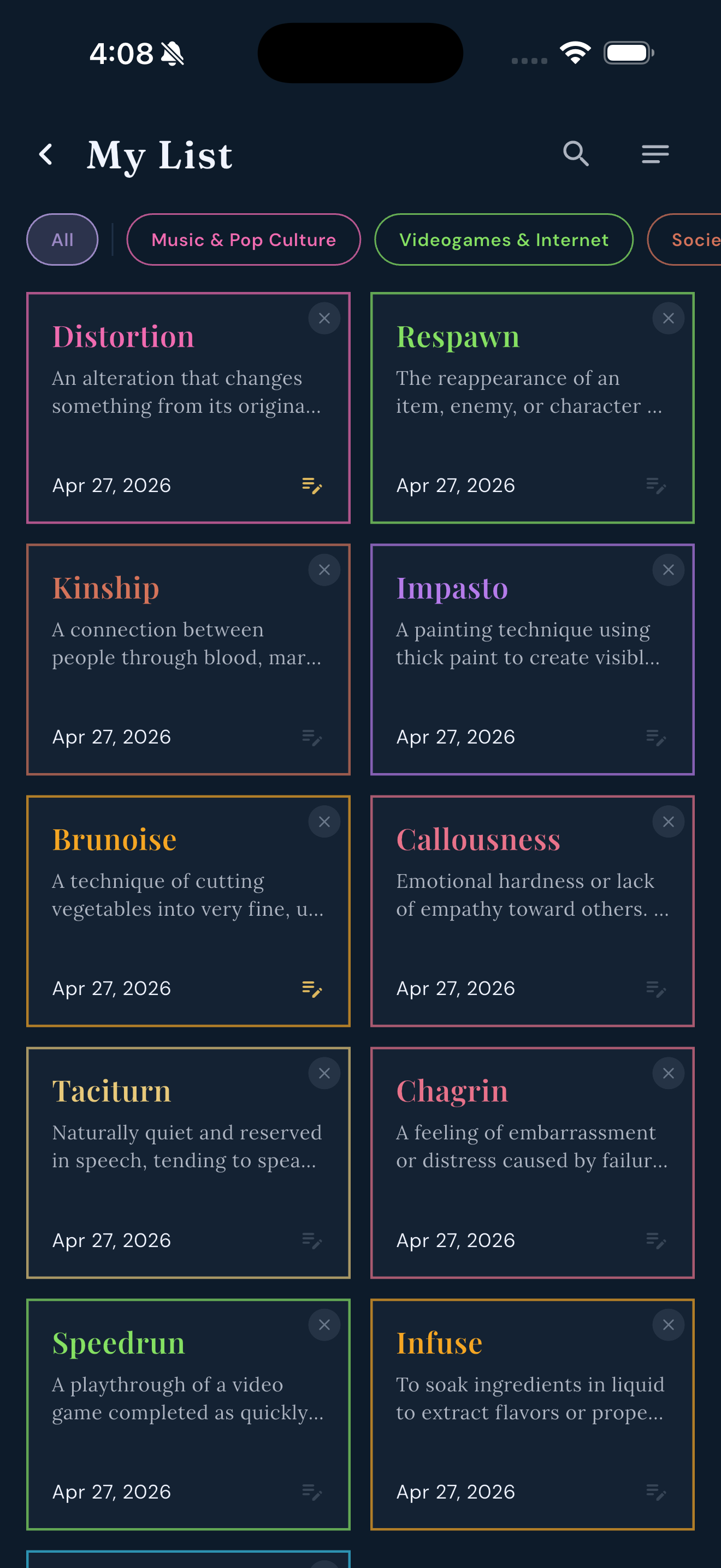 Create Catalogs to organize your words
